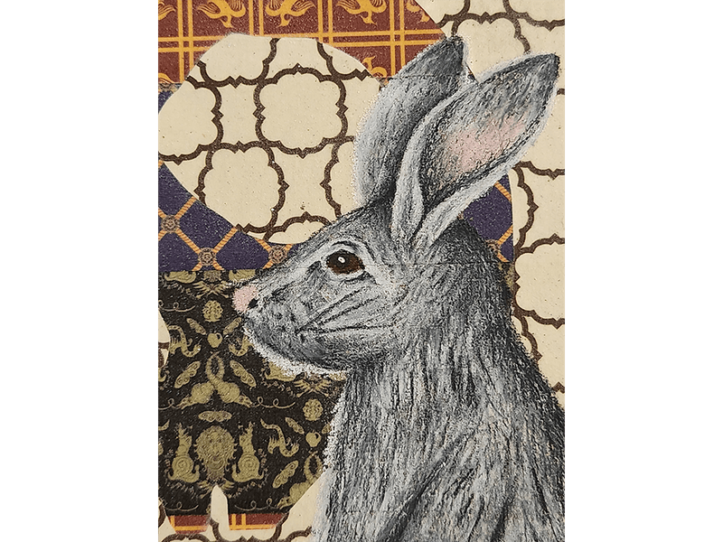 Hopping Through the Flax Original Drawing on pattern collage