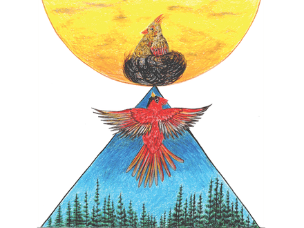 Cardinal Contact original colored pencil drawing