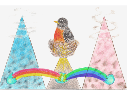Rainbow Robin original colored pencil drawing