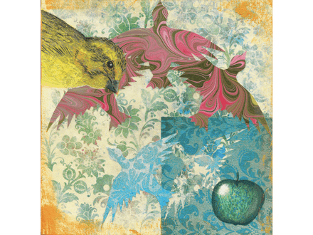 Brazen Canary original drawing and collage on panel