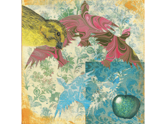 Brazen Canary original drawing and collage on panel