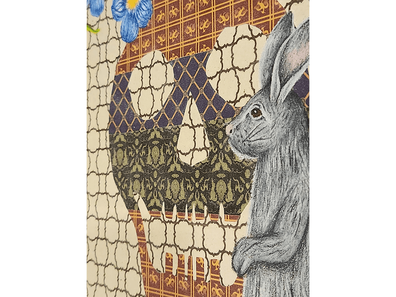 Hopping Through the Flax Original Drawing on pattern collage