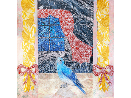 Bluebird Dreams of Snow original collage on canvas