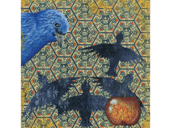 Royal Bluebird original drawing and collage on panel