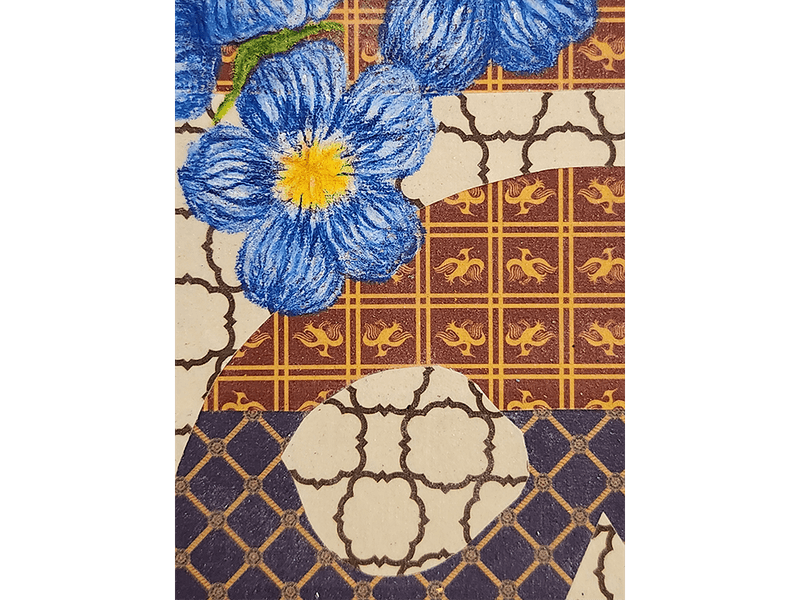 Hopping Through the Flax Original Drawing on pattern collage