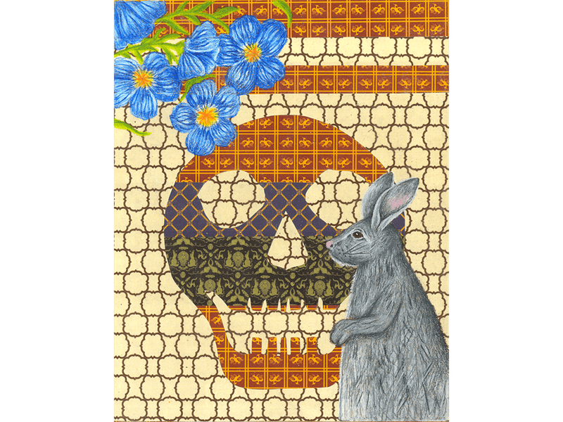 Hopping Through the Flax Original Drawing on pattern collage