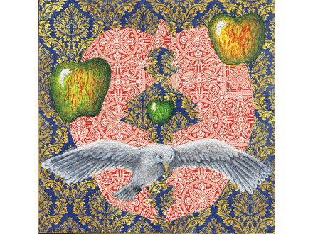 Seagull original drawing and collage on panel