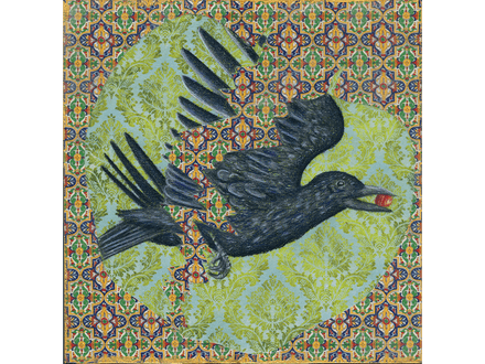 Crow One original drawing and collage on panel