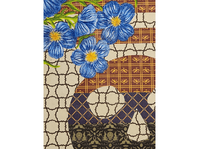 Hopping Through the Flax Original Drawing on pattern collage