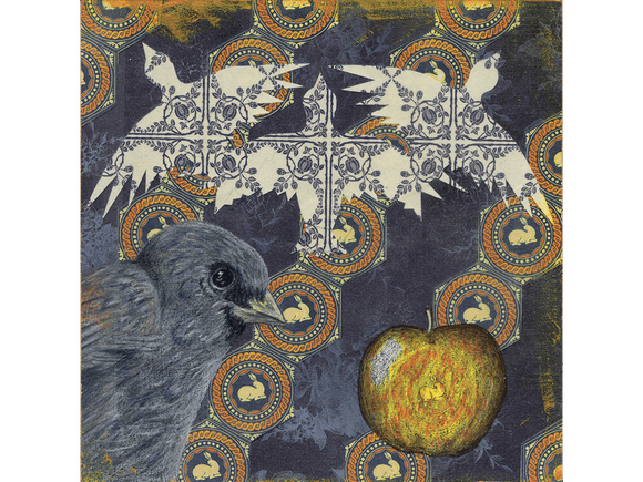 Hawkish Junco original drawing and collage on panel