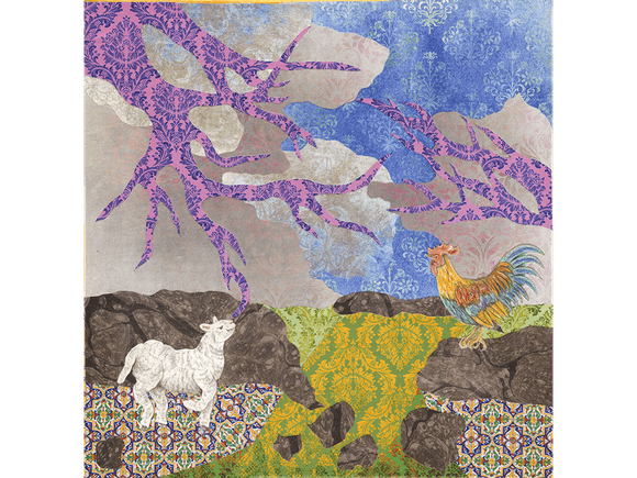 Rules of the Barnyard original collage on canvas
