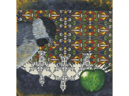 Holy Chickadee original drawing and collage on panel