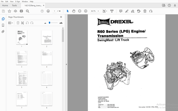 Drexel SwingMast Lift Truck R60 Series (LPG) Engine/Transmission Parts Manual_1421039 – PDF DOWNLOAD