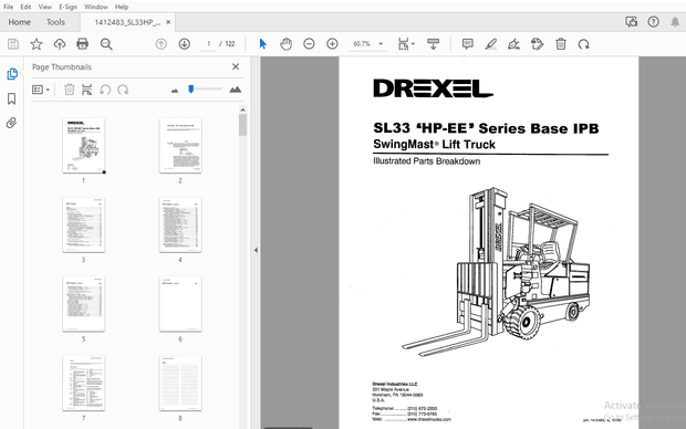Drexel SwingMast Lift Truck SL33 ‘HP-EE’ Series Base IPB Parts Manual 1412483 – PDF DOWNLOAD