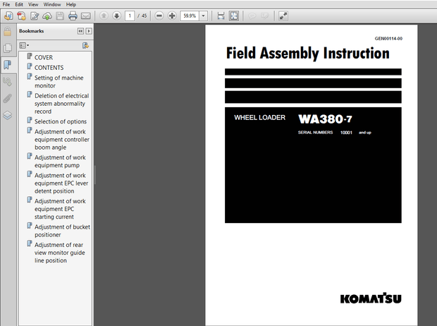 Komatsu Wheel Loader WA380-7 Field Assembly Instruction Manual - PDF DOWNLOAD