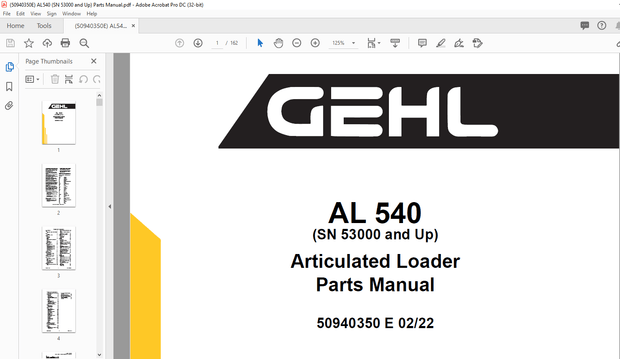 Gehl AL 540 (SN 53000 and Up) Articulated Loader Parts Manual 50940350 – PDF DOWNLOAD