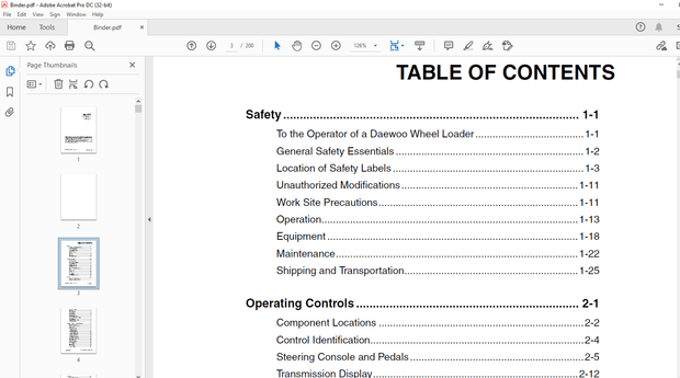 Daewoo Doosan Mega 300-V Operation and Maintenance Manual 022-00015BE - PDF DOWNLOAD
