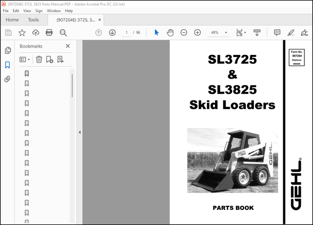 GEHL Skid Loader SL3725 &amp; SL3825 Parts Book Manual(907204) – PDF DOWNLOAD