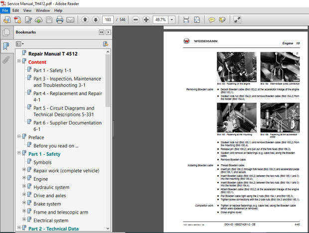 Weidemann Telescopic Loader T4512 Service Repair Manual  PDF DOWNLOAD