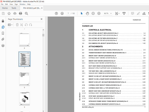 Manitowoc Crane MLC300 Luffing Jib Parts Manual 605822 PDF
