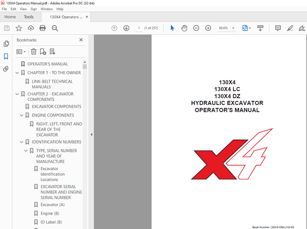 Link Belt 130X4 130X4 LC 130X4 DZ HYDRAULIC EXCAVATOR OPERATOR&#x27;S MANUAL - PDF DOWNLOAD