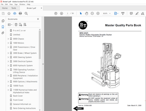 BT Forklift WSX20/25 Electric Walkie Adjustable Straddle Stacker Master Quality Parts Manual 
