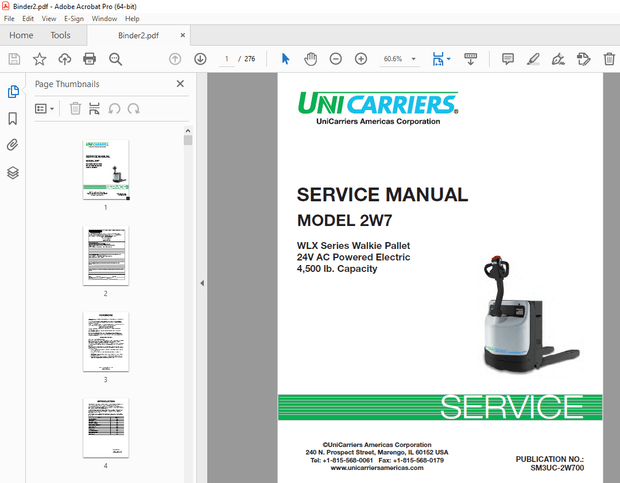  Unicarriers Forklift 2W7 Service Manual SM3UC-2W700 - PDF DOWNLOAD