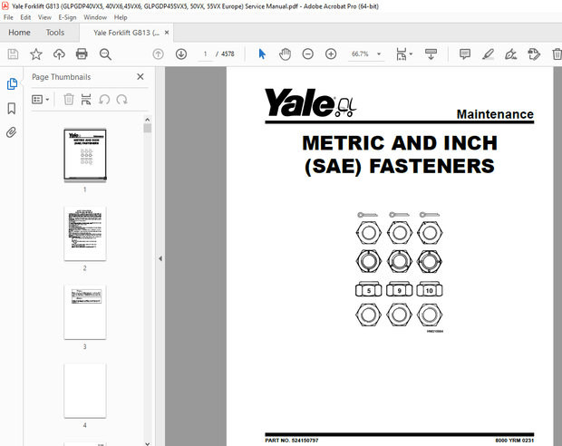 Yale Forklift G813 (GLPGDP40VX5, 40VX6,45VX6, GLPGDP45SVX5, 50VX, 55VX Europe) Service Manual - PDF
