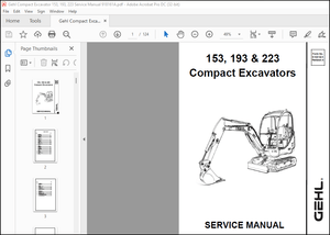 Gehl 153, 193 &amp; 223 Compact Excavator Service Manual 918161A – PDF DOWNLOAD