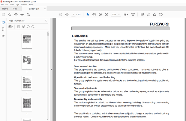 Hyundai HL770 (#1001-#1170) Wheel Loader Service Manual 2023 PDF