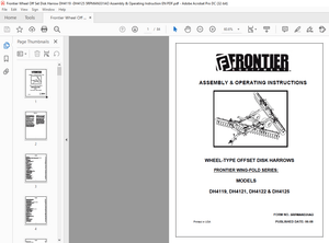 Frontier Wheel Off Set Disk Harrow DH4119,DH4121,DH4122 &amp; DH4125 Assembly &amp; Operating Manual PDF