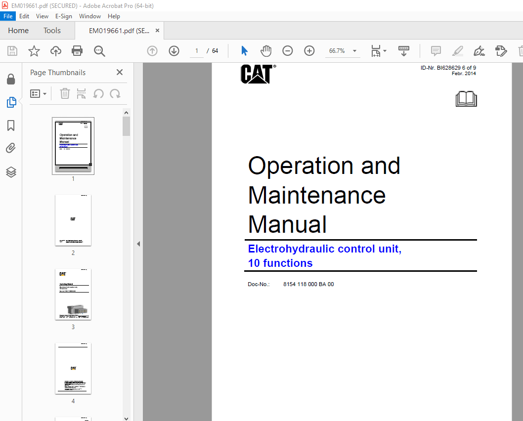 CAT Electrohydraulic Control Unit 10 Functions Operating & Maintenance ...
