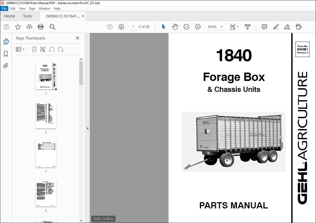 Gehl Forage Box & Chassis Units 1840 Parts Manual(909861A) – PDF DOWNLOAD