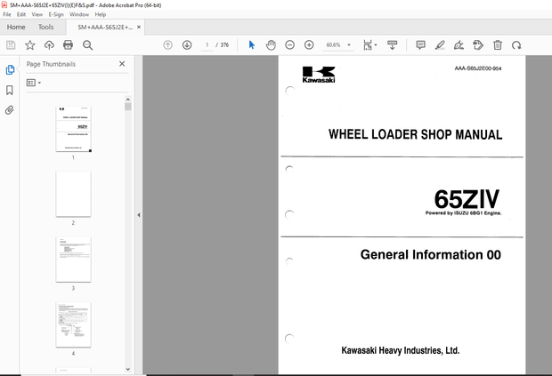 Kawasaki 65ZIV Wheel Loader(General Information 00) Isuzu 6BG1 Engine Shop Manual - PDF DOWNLOAD