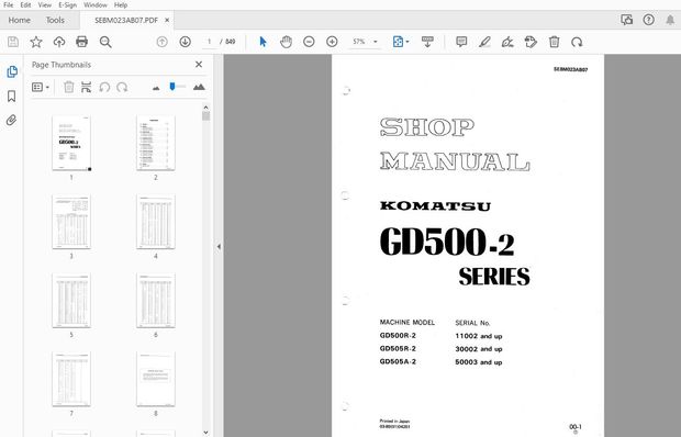 KOMATSU GD500-2 SERIES SERVICE REPAIR WORKSHOP MANUAL SEBM023AB07 – PDF DOWNLOAD