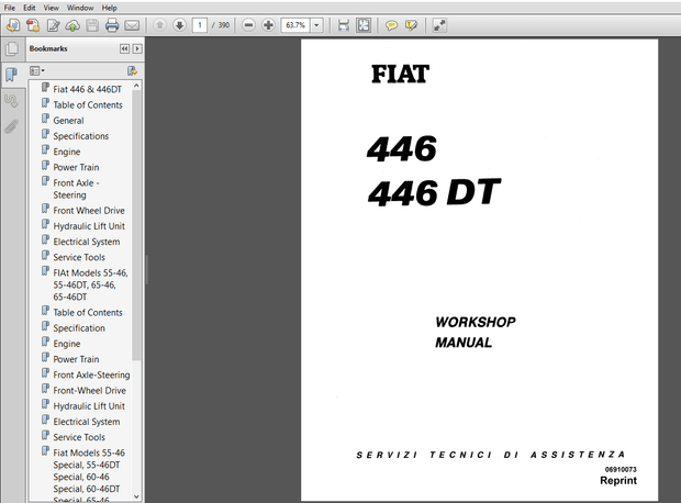 New Holland Fiat 446, 446DT Service Repair Manual (06910073R0) New Holland Fiat 446