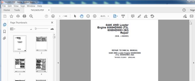 John Deere 644K 4WD Loader Engine 6068HDW80 (T3), 6068HDW83 (S2) Repair Technical Manual PDF