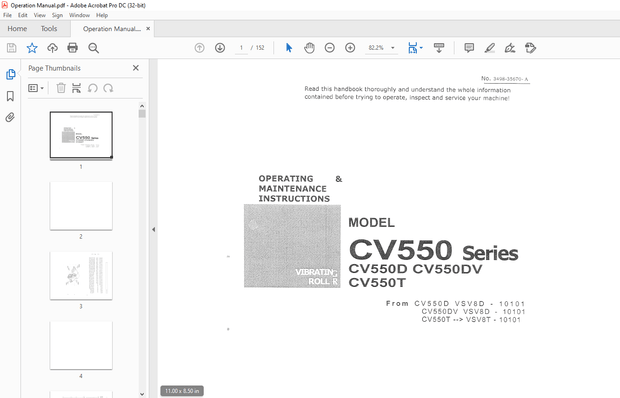Sakai Soil Roller CV550 Series CV550D CV550DV Operation &amp; Maintenance Manual PDF