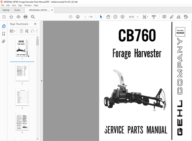 Gehl Forage Harvester CB760 Parts Manual(903659) – PDF DOWNLOAD