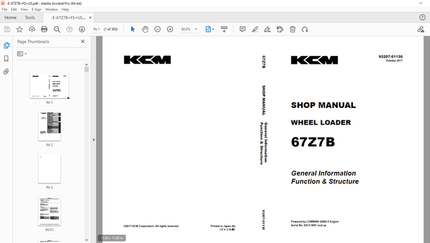 KCM67Z7B Wheel Loader(General Information Function &amp; Structure)CUMMINS QSB4.5 Engine PartsManual PDF