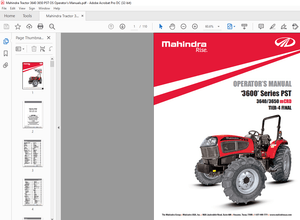 Mahindra Tractor ‘3600’ Series PST 3640 3650 TIER-4 FINAL Operator’s Manual – PDF DOWNLOAD