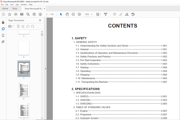 Sakai Asphalt Roller SW652-1 Service Manual – PDF DOWNLOAD