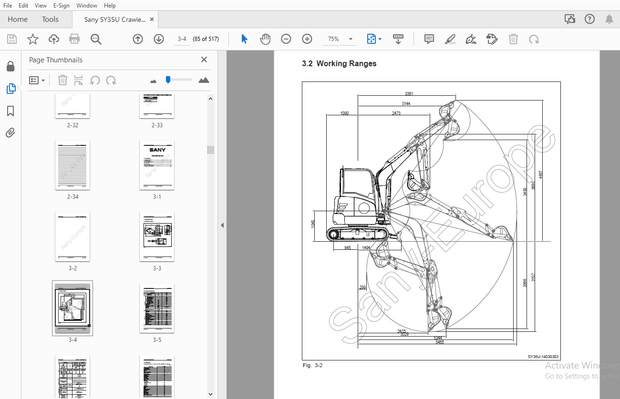 Sany SY35U Crawler Hydraulic Excavator Service Manual – PDF DOWNLOAD