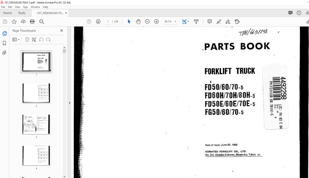 Komatsu FORKLIFT TRUCKS FD50/60/70-5 FD60H/70H/8OH-5 FD50E/60E/70E-5 FG50/60/70-5 Parts Manual - PDF