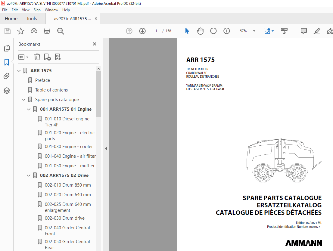 Ammann ARR 1575 Trench Roller Parts Manual 3005077 PDF