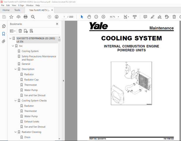 Yale Forklift A875 (GDP040-050RG) Service Manual – PDF DOWNLOAD