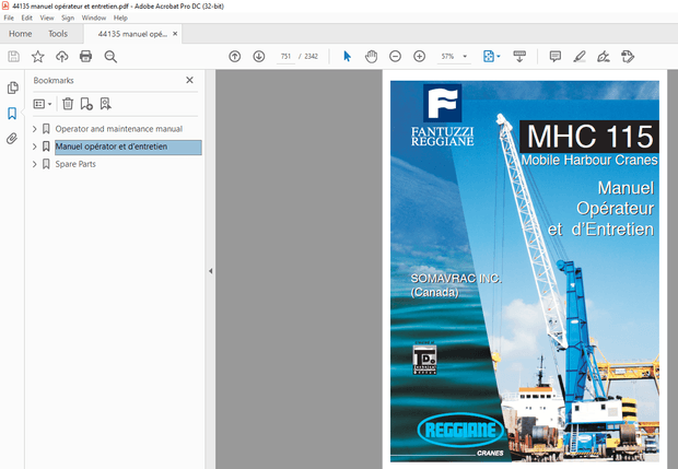 Fantuzzi Reggiane Forklift MHC 115 Mobile Harbour Cranes Operator &amp; Parts Manual  – PDF DOWNLOAD