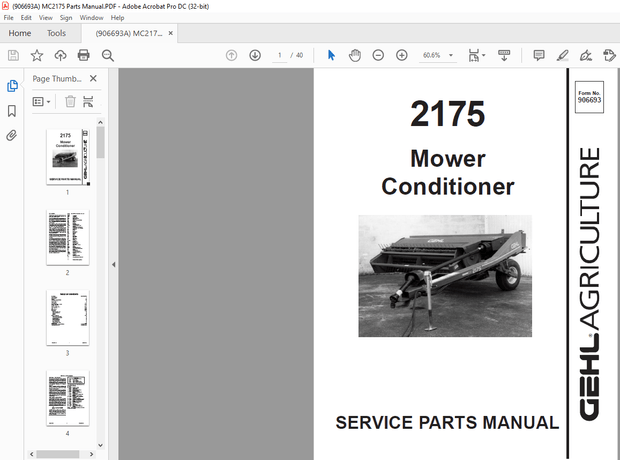 Gehl Mower Conditioner MC2175 Service Parts Manual – PDF DOWNLOAD