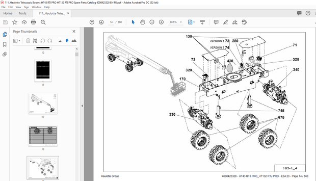 Haulotte Forklift HT43 RTJ PRO HT132 RTJ PRO Parts Manual 4000425320   – PDF DOWNLOAD