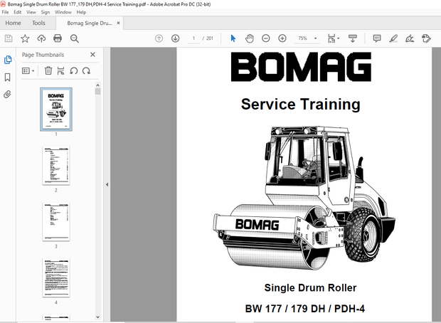 Bomag BW 177 179 DH PDH-4 Single Drum Roller Service Training Manual 00809992 – PDF DOWNLOAD